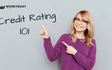 Person in glasses pointing at credit rating text